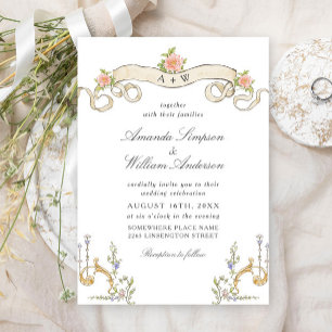 Convite Casamento de Frame Floral, Ornamentado Vitoriano G