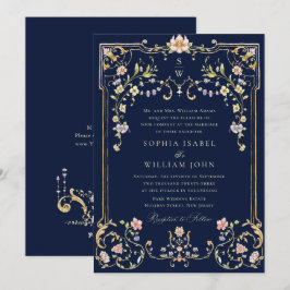Convite Casamento de Frame Floral, Ornamentado Vitoriano G