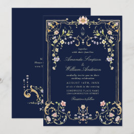 Convite Casamento de Frame Floral, Ornamentado Vitoriano G