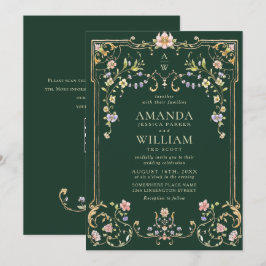 Convite Casamento de Frame Floral, Ornamentado Vitoriano G