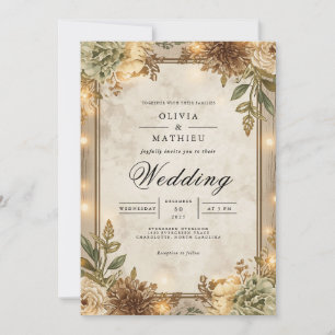 Convite Casamento de Frame Floral Rustic Sepia