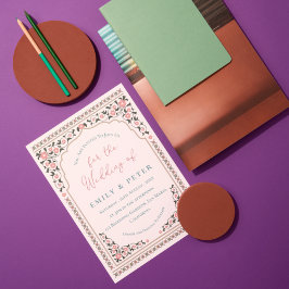 Convite Casamento de Frame Floral Vintage Oriental Border