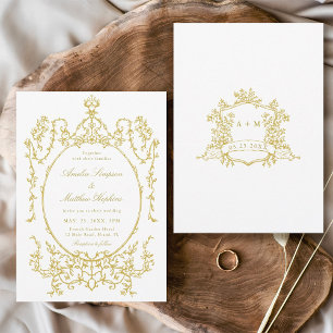 Convite Casamento de Frame Floral Vitoriano Dourado