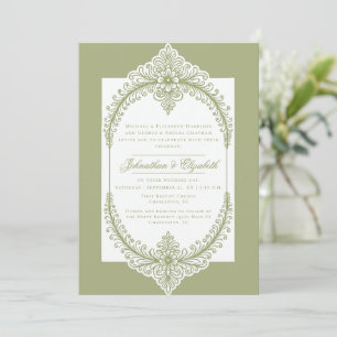Convite Casamento de Frame Flourish Francês Verde