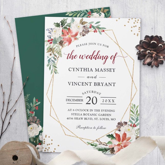 Convite Casamento de Frame Geométrico Dourado Floral de Po (Criador carregado)