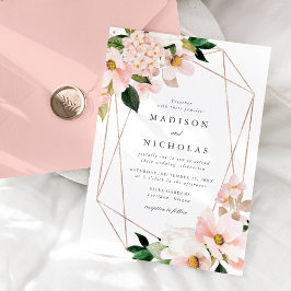 Convite Casamento de Frame Geométrico Floral com primavera