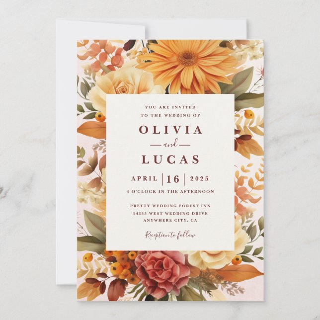 Convite Casamento de Frame Laranja Elegante (Frente)