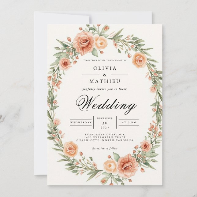Convite Casamento de Frame Oval Floral Blush (Frente)