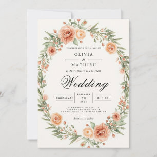Convite Casamento de Frame Oval Floral Blush