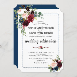 Convite Casamento de Frame Pontilhado Azul-Marinho