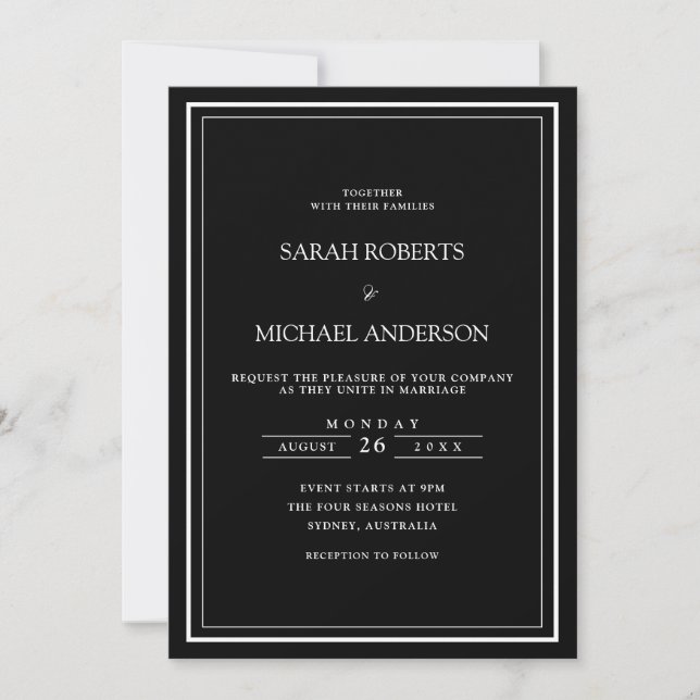 Convite Casamento de Frame Preto Simples e Simples Moderno (Frente)