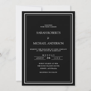 Convite Casamento de Frame Preto Simples e Simples Moderno