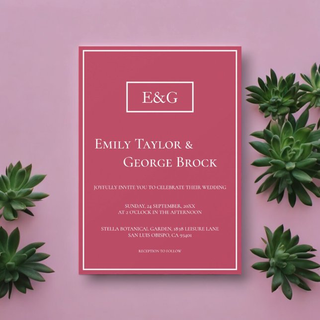 Convite Casamento de Frame Simples Viva Magenta Monograma (Criador carregado)