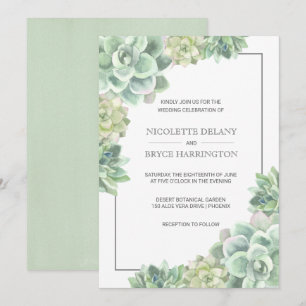 Convite Casamento de Frame Suculente de Cor Verde Botânic