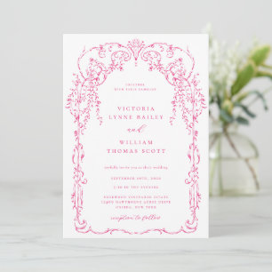 Convite Casamento de Frame Vitoriano Rosa Cerise