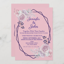 Casamento de Frames Geométricos Roxos Rosa Floral