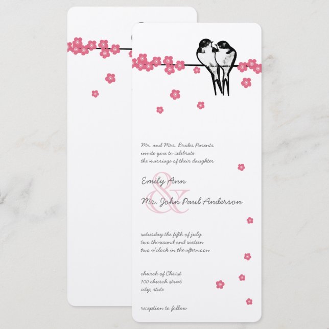 Convite Casamento de Frango de Floresta Encantada com Flor (Frente/Verso)