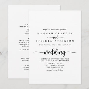 Convite Casamento de Frente e Trás de Caligrafia Minimali