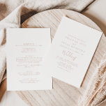 Convite Casamento de Frente e Traseira Minimalista Dourado<br><div class="desc">Este convite de casamento minimalista de ouro e rosa é perfeito para um casamento rústico. O design simples e elegante apresenta a tipografia de script clássico e de rico em rosa-ouro. Salve o papel, incluindo mais detalhes na parte traseira do convite em vez de em uma placa de gabinete separada....</div>