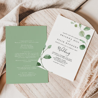 Convite Casamento de Frente e Traseira Verde Minimalista