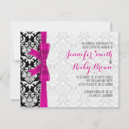 Convite Casamento de friso rosa quente preto e branco