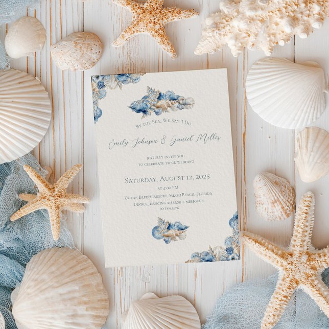 Convite Casamento de fronteira com Seashell Elegante (Criador carregado)