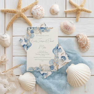 Convite Casamento de fronteira com Seashell Elegante