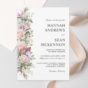 Convite Casamento de Fronteira de Rosas Botânicas Elegante