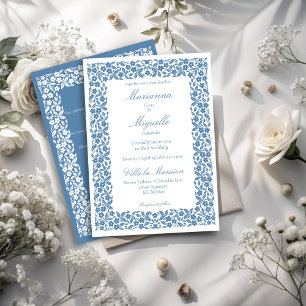 Convite Casamento de fronteira floral com vintage azul Dus