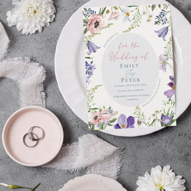 Convite Casamento De Fronteira Floral Cor-De-Rosa bonito P (Pretty Purple Blush Pink Floral Border Wedding  Invitation)