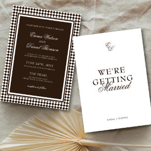 Convite Casamento de Fronteira Harlequim Marrom Chocolate