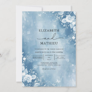 Convite Casamento de Frost Floral Azul Eetal