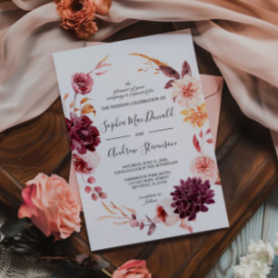 Convite Casamento de Frotas de Burgundy Flowers Wreath