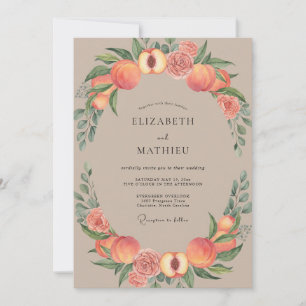 Convite Casamento de Fruta Coral de Damasco Eucalipto