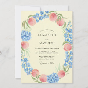 Convite Casamento de Fruta Eucalipto Damasco Azul-marinho
