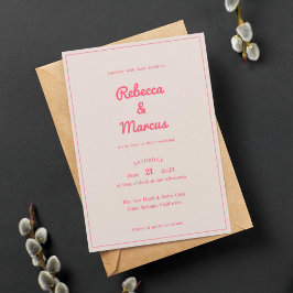 Convite Casamento de Fúchsia Retro Vibes, Rosa Quente Mode