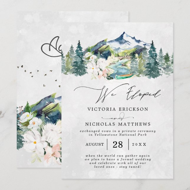Convite Casamento de Fuga na Floresta Montanhosa Rústica e (Frente/Verso)