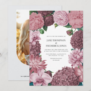 Convite Casamento de Fumaça Rosa, Peônia Empoeirada e Argi