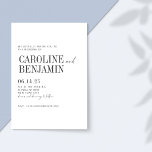 Convite Casamento de fundo branco preto elegante, tudo em<br><div class="desc">Convite para Casamento de Script Elegante Clássico Minimalista com RSVP Online na Web com Tipografia Negra em um Fundo Branco</div>