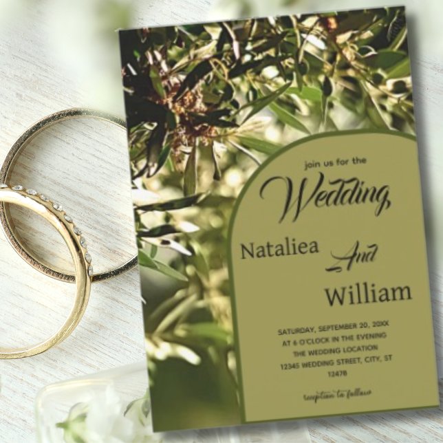 Convite Casamento de Fundo da Árvore Verde Moderna (Green Olive Tree Background Arch Wedding invitation )