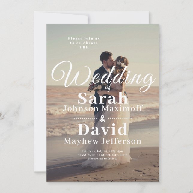 Convite Casamento de Fundo de Fotografia em Caligrafia Ele (Frente)