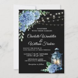 Convite Casamento de fundo preto com Hydrangea azul