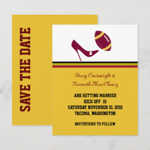 Convite Casamento de Futebol Maroon & Yellow Salve a Data
