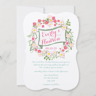 Convite Casamento de Garland Verde e Rosa Personalizado