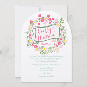 Convite Casamento de Garland Verde e Rosa Personalizado