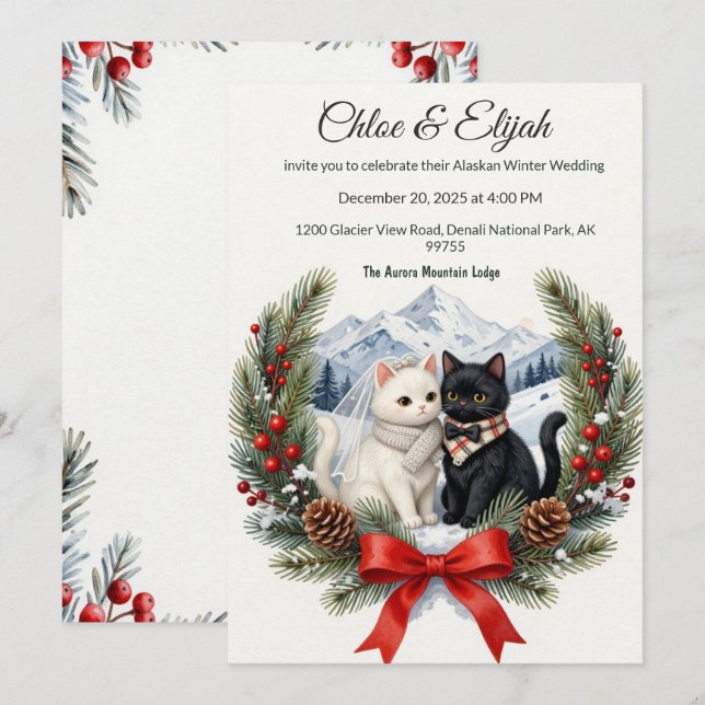 Convite Casamento de Gato Alaskano DIY  (Frente/Verso)