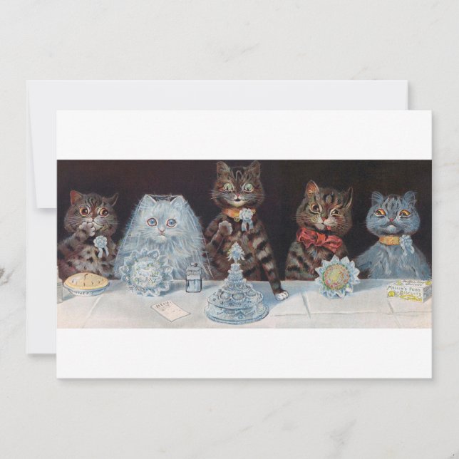 Convite Casamento de Gato, Casamento, Noiva, Louis Wain (Frente)