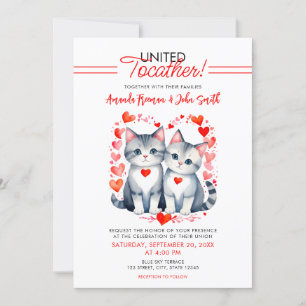 Convite Casamento de Gatos Brancos e Vermelhos com Aquarel