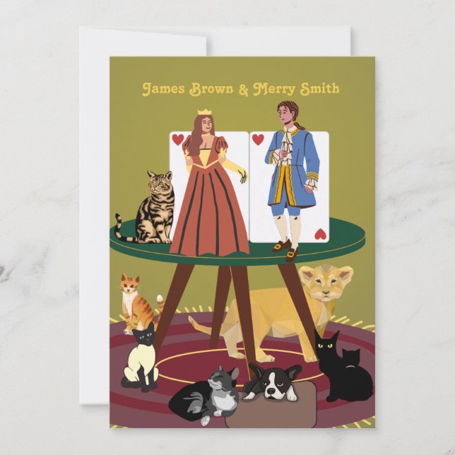 Convite Casamento de Gatos da Rainha Nobre Elegante King (Frente)