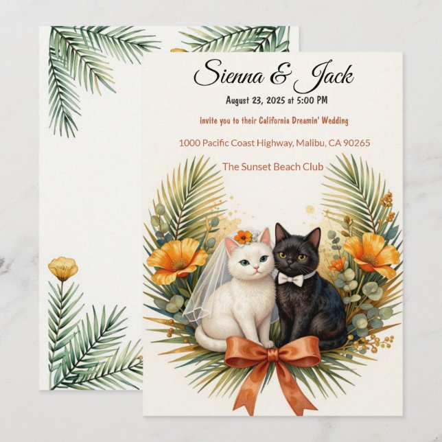 Convite Casamento de Gatos na Califórnia (Frente/Verso)